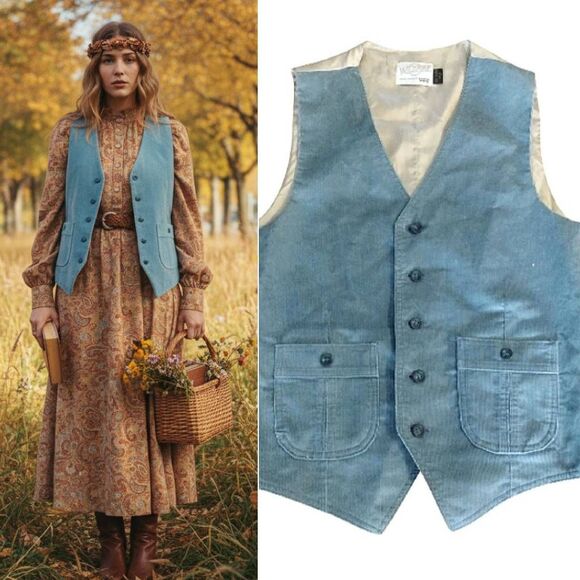 Levi's 70s Wildfire Sportswear Blue Corduroy Button Up Men's Vest *Medium - Picture 5 of 13